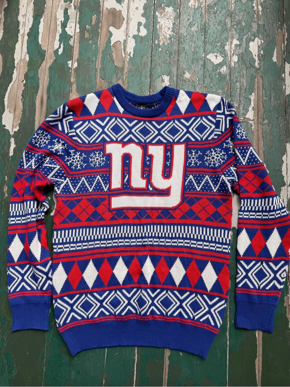 Men's Blue & Red NY Logo Holiday Sweater